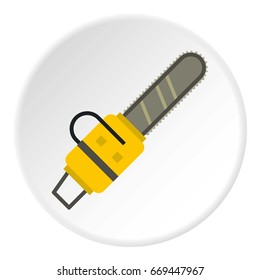 Yellow chainsaw icon in flat circle isolated on white background vector illustration for web