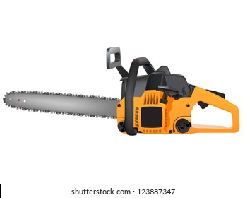 yellow chainsaw isolated on white background