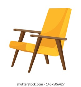 Yellow chair with wooden legs and railings. Vector illustration on white background.