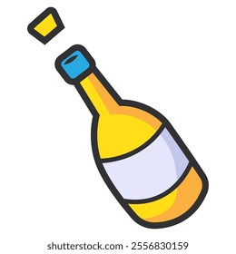 Yellow champagne bottle on white background