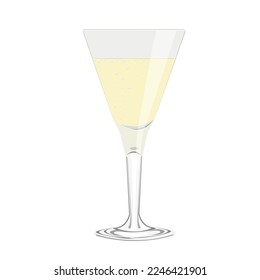 Yellow champagne in a glass with bubbles. Isolated vector illustration on a white background