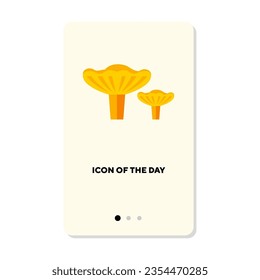 Yellow chanterelle mushrooms for meal or dish flat icon. Vertical sign or vector illustration of fresh organic ingredient for cooking element. Food, culinary for web design and apps