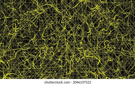 Yellow chaotic lines background. Hand drawn lines. Tangled chaotic pattern. Vector illustration.