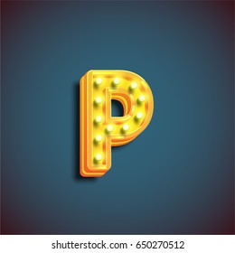Yellow character from 'Broadway' lamp font, vector illustration