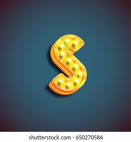 Yellow character from 'Broadway' lamp font, vector illustration