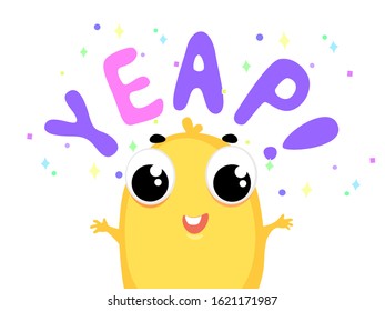 Yellow character is very surprised next to the word YEAP! Concept design of promotion 