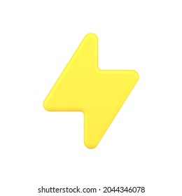 Yellow charging sign 3d icon. Modern charger symbol for various devices. Powerful electrical discharge. Charging work indicator. Volumetric lightning strikes. Realistic isolated vector.