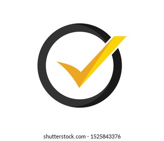 yellow check mark inside circle vector logo design template
