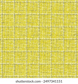 Yellow checked fabric with white and gray threads integrated into the material. Textile sample. A cotton bedspread with a plaid pattern. Abstract vector seamless.