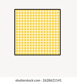 Yellow checkered pattern with small squares on a white background. The grid design is simple and geometric, featuring a repetitive yellow checkered motif. Frame with copy space, vector.