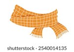 Yellow checkered vector scarf, isolated on a white background. Flat vector illustration of winter accessories on white background. Autumn and winter fashion