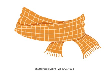 Yellow checkered vector scarf, isolated on a white background. Flat vector illustration of winter accessories on white background. Autumn and winter fashion