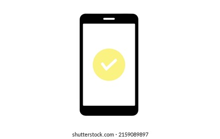 Yellow checkmark on phone screen vector icon isolated on white background. Process success notification tick concept icon vector illustration.