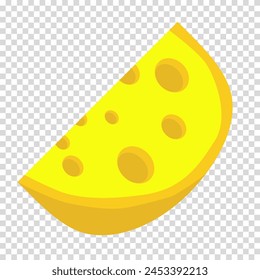 Yellow cheddar cheese with holes, cheese making, product, snack, flat design, simple image, cartoon style. Fermented milk products store concept. Vector line icon for business and advertising