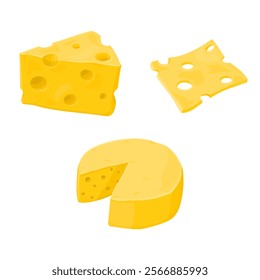 Yellow Cheddar Cheese Vector Icon Set Color Illustration