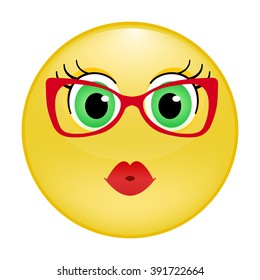 Yellow cheerful emoticon with big eyes, smile 