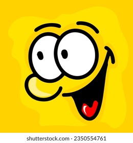 Yellow cheerful face. Vector illustration