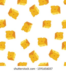 yellow cheese cubes seamless vector pattern with holes