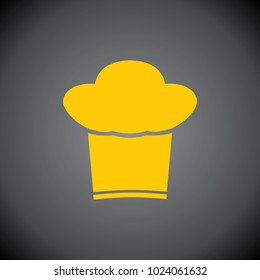 Yellow chef cap icon on black background.