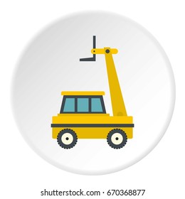 Yellow cherry picker icon in flat circle isolated vector illustration for web