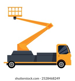 Plataforma de berço de construção de elevação de caminhão de cereja amarela isolada no fundo branco