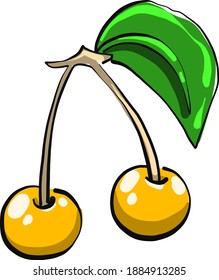 Yellow cherry,illustration,vector on white background