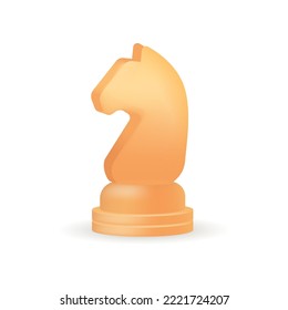 Caballo de ajedrez amarillo para jugar en icono 3D de tablero de ajedrez. Salto Knight como símbolo de libertad y competencia empresarial ilustración vectorial 3D sobre fondo blanco. Estrategia, juego, concepto de torneo