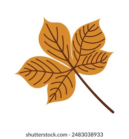 Yellow chestnut leaf on a white background. Vector illustration of chestnut icon, in flat hand drawn style eps 10