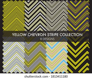 Yellow Chevron striped seamless pattern collection includes 8 designs for fashion textiles, graphics