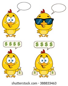 Yellow Chick Cartoon Character 12. Vector Collection Set Isolated On White
