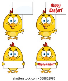 Yellow Chick Cartoon Character 7. Vector Collection Set Isolated On White