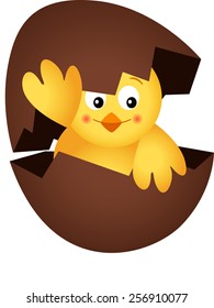 Yellow Chick in a Chocolate Egg