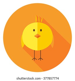 Yellow Chick Circle Icon with long Shadow. Flat Design Vector Illustration with Long Shadow. Animal Bird Symbol.