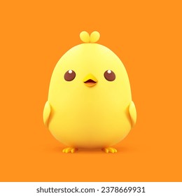 Yellow chick cute baby chicken adorable character 3d icon realistic vector illustration. Funny little poultry farm bird child lovely mascot natural domestic animal with positive face expression