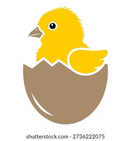 A yellow chick emerging from a cracked eggshell in a simple illustration