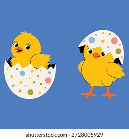 Pollito amarillo que eclosiona del huevo Pequeño lindo bebé pájaro Ilustración vectorial de pollo de Pascua perfecto para obras de arte de vacaciones de primavera y conceptos de diseño juguetones