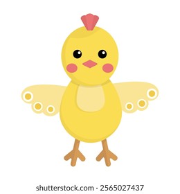 Yellow chick isolated on a white background. Easter attribute, cute character, design element. Flat design. Colored icon, vector illustration.