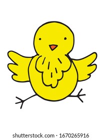 Yellow chick outline art, vector design, easter bird, hand drawn illustration. Small. Greeting card element.