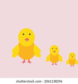 yellow chick red mouth pink background