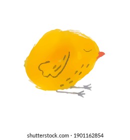 Yellow chicken hatched from the shell on a white background. Watercolor vector illustration. Easter holiday. Isolated.