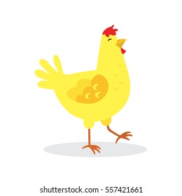 Yellow chicken isolated on a white background, vector illustration.