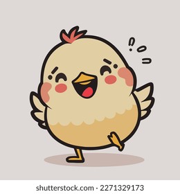 Yellow chicken, little chick. Sweet and adorable baby chick. A colorful and funny bird. Colorful, happy and fun cartoon illustration, vector for children.