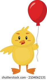 Yellow chicken with red air balloon