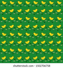 Yellow chicks pattern on green background
