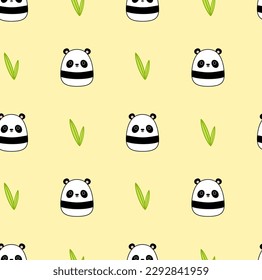 Patrón infantil amarillo con panda. Squishmallow. El fondo sin inconveniente con panda. Kawaii, vector. Ilustración vectorial aislada eps 10