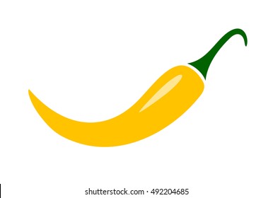 Yellow chili pepper vector illustration isolated on white background. Chilli pepper icon. Chili pepper icon. Chilly pepper icon.