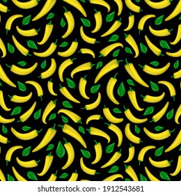 Yellow chili peppers seamless pattern. Vector spicy chili background. Red hot chili. Vector illustration of natural design for fabric, wallpaper, packaging, textiles, web design.