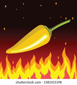yellow Chilli pepper on fire
