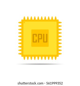 Yellow chip icon in flat design. Simple microchip icon. Microcircuit flat sign. Vector illustration.
