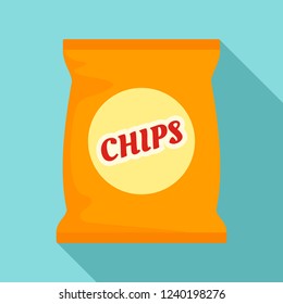 Yellow chips pack icon. Flat illustration of yellow chips pack vector icon for web design